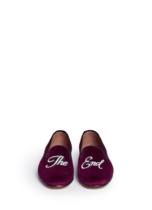 Front View - Click To Enlarge - STUBBS & WOOTTON - 'The End' embroidery velvet slip-ons