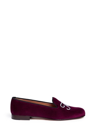 Main View - Click To Enlarge - STUBBS & WOOTTON - 'The End' embroidery velvet slip-ons