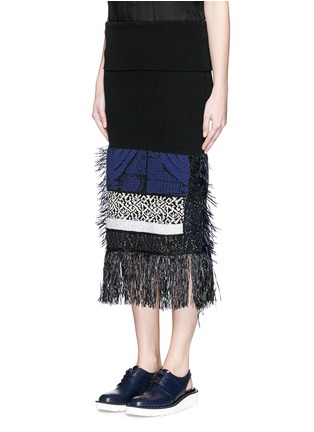 Front View - Click To Enlarge - TOGA ARCHIVES - Fringe mix cotton intarsia knit skirt
