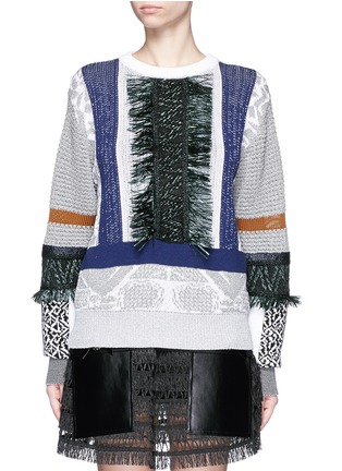 Main View - Click To Enlarge - TOGA ARCHIVES - Fringe mix cotton intarsia knit sweater