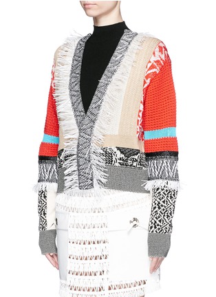 Front View - Click To Enlarge - TOGA ARCHIVES - Fringe mix cotton intarsia knit cardigan