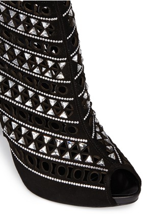 Detail View - Click To Enlarge - RENÉ CAOVILLA - Strass lasercut peep toe suede ankle boots