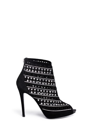 Main View - Click To Enlarge - RENÉ CAOVILLA - Strass lasercut peep toe suede ankle boots