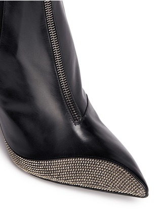 Detail View - Click To Enlarge - RENÉ CAOVILLA - Strass pavé satin trim leather boots