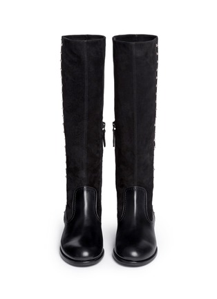 Figure View - Click To Enlarge - ALEXANDER MCQUEEN - Suede shaft stud leather boots