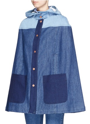 Front View - Click To Enlarge - SEE BY CHLOÉ - Patchwork denim hood cape