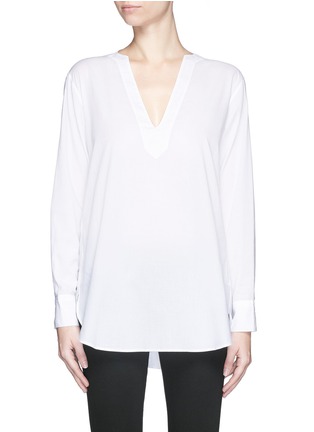 Main View - Click To Enlarge - HELMUT LANG - V-neck cotton lawn tunic shirt
