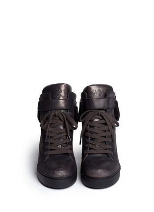 Figure View - Click To Enlarge - ASH - 'Body' Metallic suede wedge sneakers
