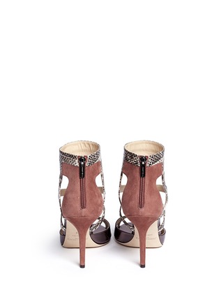 Back View - Click To Enlarge - JIMMY CHOO - 'Freesia' suede snakeskin strappy sandals