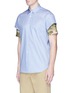 Front View - Click To Enlarge - COMME DES GARÇONS SHIRT - Camouflage sleeve stripe cotton shirt