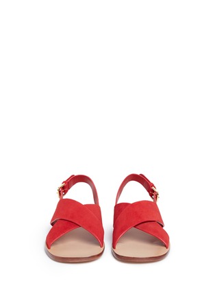 Front View - Click To Enlarge - MANSUR GAVRIEL - Cross strap suede slingback sandals