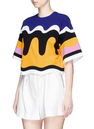 Front View - Click To Enlarge - EMILIO PUCCI - Bonded wavy stripe cropped T-shirt