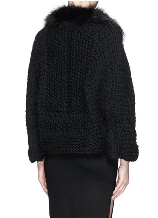 Back View - Click To Enlarge - HUN RICK OWENS - Fisher fur collar wool chunky knit cardigan