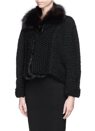 Front View - Click To Enlarge - HUN RICK OWENS - Fisher fur collar wool chunky knit cardigan