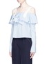 Front View - Click To Enlarge - COMME MOI - Petersham strap ruffle off-shoulder top