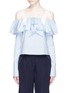 Main View - Click To Enlarge - COMME MOI - Petersham strap ruffle off-shoulder top