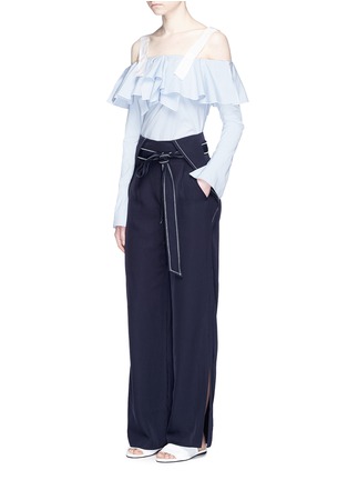 Figure View - Click To Enlarge - COMME MOI - Petersham strap ruffle off-shoulder top