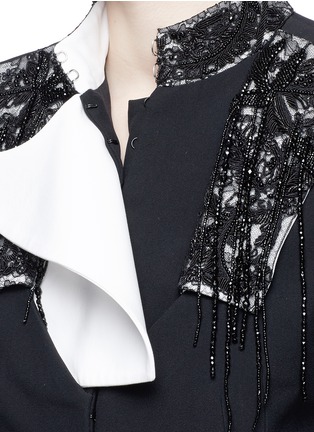 Detail View - Click To Enlarge - ALEXANDER MCQUEEN - Embellished lace convertible cropped leaf crepe jacket
