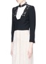 Front View - Click To Enlarge - ALEXANDER MCQUEEN - Embellished lace convertible cropped leaf crepe jacket