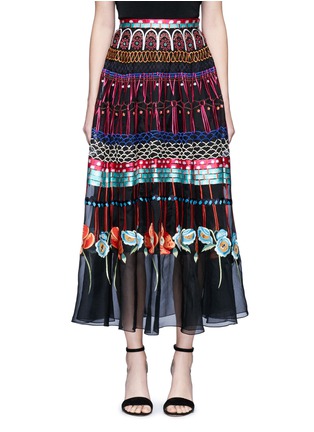 Main View - Click To Enlarge - 68244 - Aura' floral embroidered sheer silk skirt