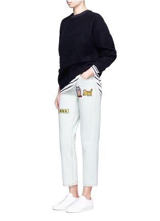 Figure View - Click To Enlarge - GROUND ZERO - Chinese slogan patch bleached jeans