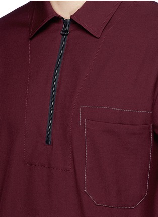 Detail View - Click To Enlarge - LANVIN - Half zip virgin wool twill shirt