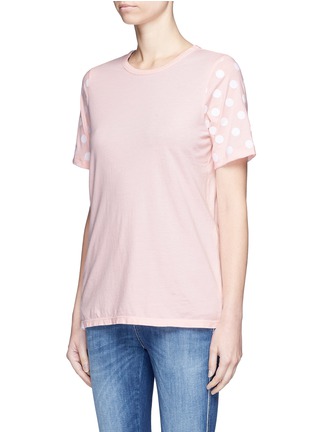 Front View - Click To Enlarge - CLU TOO - Flocked polka dot sleeve jersey T-shirt