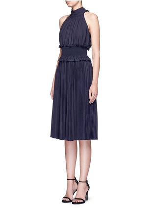 Front View - Click To Enlarge - TRADEMARK - Smocked waist wool blend pleated halterneck dress
