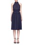 Main View - Click To Enlarge - TRADEMARK - Smocked waist wool blend pleated halterneck dress