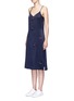 Front View - Click To Enlarge - TRADEMARK - Embroidered floral silk satin slip dress