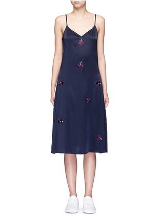 Main View - Click To Enlarge - TRADEMARK - Embroidered floral silk satin slip dress