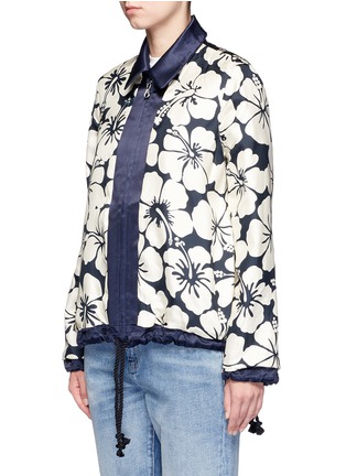 Detail View - Click To Enlarge - TRADEMARK - Reversible floral embroidered sateen zip jacket
