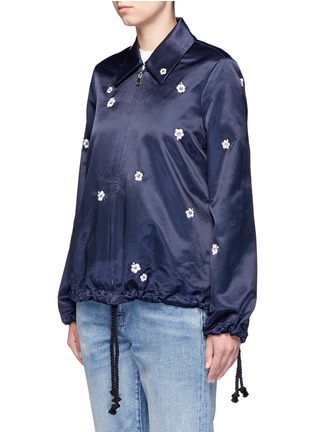 Front View - Click To Enlarge - TRADEMARK - Reversible floral embroidered sateen zip jacket