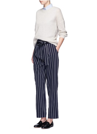 Figure View - Click To Enlarge - TRADEMARK - Tie waist stripe wool blend pants