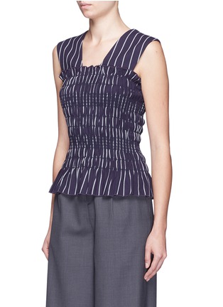 Front View - Click To Enlarge - TRADEMARK - Stripe smocked cotton twill sleeveless top