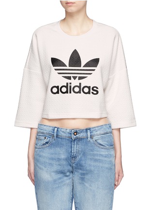 Main View - Click To Enlarge - ADIDAS - Trefoil logo print quilted knit cropped T-shirt