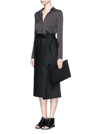 Figure View - Click To Enlarge - HELMUT LANG - Wrap front cotton-linen belted skirt