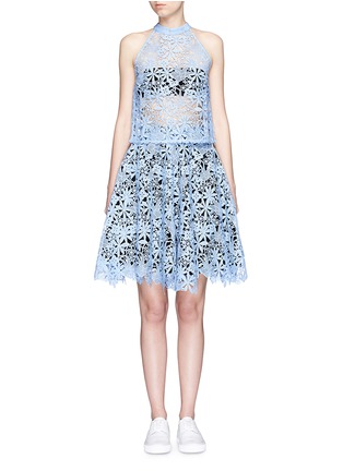 Figure View - Click To Enlarge - HELEN LEE - Floral guipure lace flare skirt