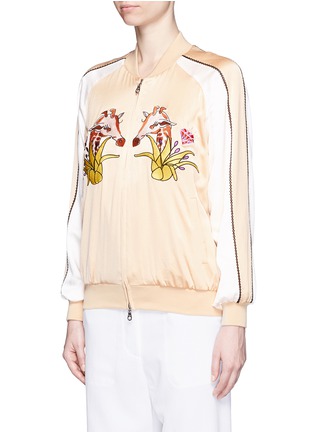 Front View - Click To Enlarge - HELEN LEE - Giraffe embroidery appliqué silk bomber jacket