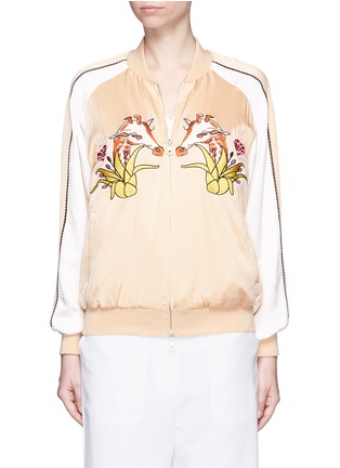 Main View - Click To Enlarge - HELEN LEE - Giraffe embroidery appliqué silk bomber jacket