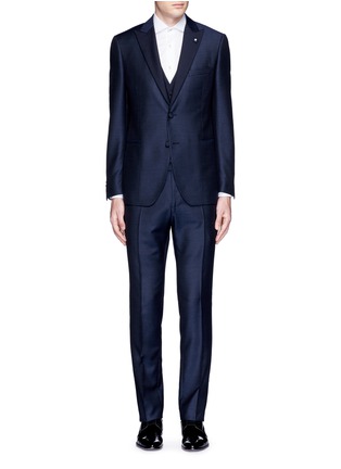 Main View - Click To Enlarge - LARDINI - 'Trendy' peak lapel wool-Mohair-silk three piece tuxedo suit