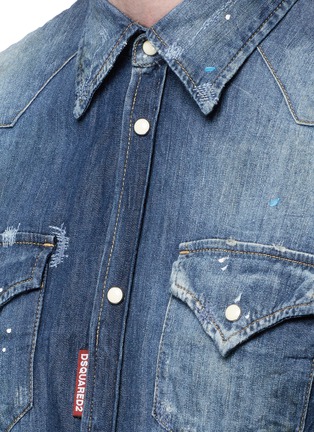 Detail View - Click To Enlarge - 71465 - 'Western' paint spot distressed denim shirt