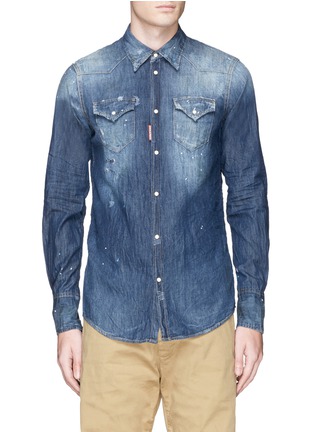 Main View - Click To Enlarge - 71465 - 'Western' paint spot distressed denim shirt