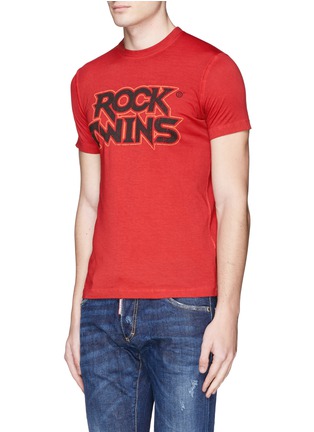 Front View - Click To Enlarge - 71465 - 'ROCK TWINS' print cotton slub T-shirt