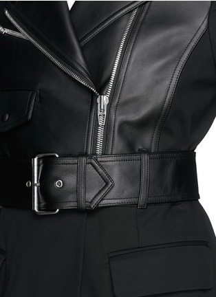 Detail View - Click To Enlarge - ALEXANDER WANG - Leather biker panel crepe blazer