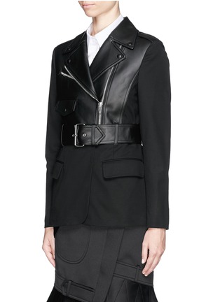 Front View - Click To Enlarge - ALEXANDER WANG - Leather biker panel crepe blazer