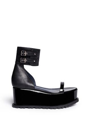 Main View - Click To Enlarge - SACAI - Patent leather ankle cuff platform sandals