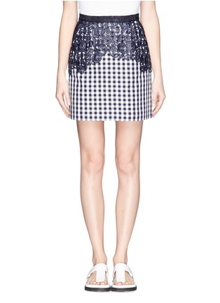 Main View - Click To Enlarge - MSGM - Lace appliqué gingham skirt