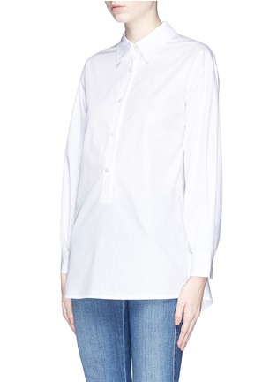 Front View - Click To Enlarge - STELLA MCCARTNEY - Ruche cropped back organic cotton poplin shirt