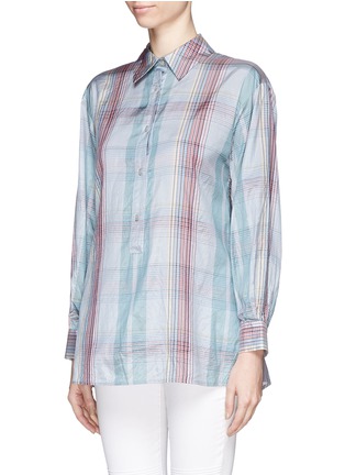 Front View - Click To Enlarge - STELLA MCCARTNEY - Cropped back check print silk shirt